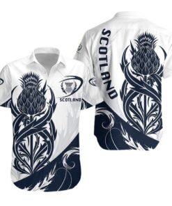 Scottish Rugby Hawaiian Shirt Thistle Vibes White .