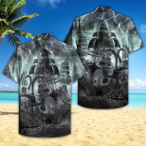 Sea Monster Attached Pirate Ship Hawaiian Shirt For Men Women- For men and women - Fanshubus