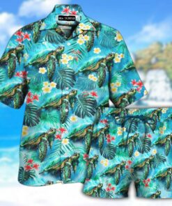 Sea Turtle Hawaiian Shirt Set For Men Women - For men and women - Fanshubus