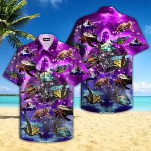 Sea Turtle In Outer Space Galaxy Hawaiian Shirt For Men Women - For men and women - Fanshubus
