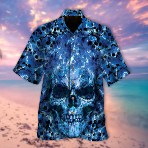 Seamless Skull Blue Smoke Hawaiian Shirt - For Men and Women Fanshubus