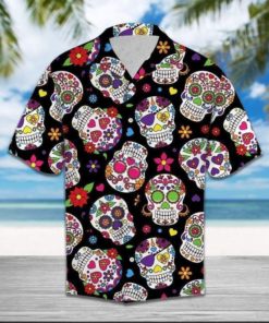 Seamless Sugar Skull Pattern Hawaiian Shirt  -  Crazy Funny Hawaiian Shirt  -  Vintage Hawaiian Shirt - For Men and Women Fanshubus