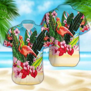 Shirts Flamingo Flowers Hawaiian Shirt | For Men &amp; Women | Adult |- For men and women - Fanshubus
