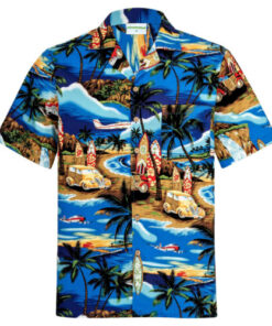 Short Sleeve Summer Beach Hawaiian Shirt - Blue Beach -AHW300722-5 - For men and women - Fanshubus