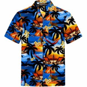 Short Sleeve Summer Beach Hawaiian Shirt - Blue Sunset -AHW300722-7 - For men and women - Fanshubus