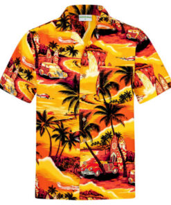 Short Sleeve Summer Beach Hawaiian Shirt - Yellow Beach -AHW300722-4 - For men and women - Fanshubus