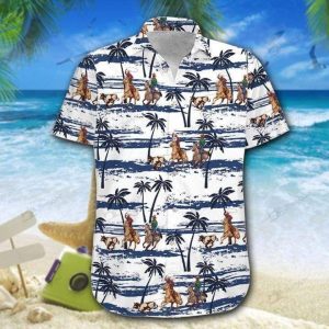 Simple Team Roping Palm Tree White Blue Unisex Hawaiian Shirts Beach Shorts- For men and women - Fanshubus