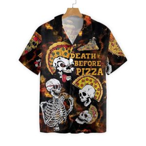 Skeleton Death Before Pizza Halloween Hawaiian Shirt- For men and women - Fanshubus