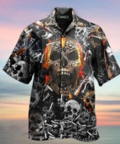 Skull And Bullets Headshot 3D Print Hawaiian Shirt  -  Crazy Funny Hawaiian Shirt  -  Vintage Hawaiian Shirt - For Men and Women Fanshubus