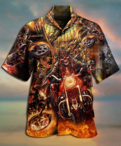 Skull Biker 3D Print Hawaiian Shirt  -  Crazy Funny Hawaiian Shirt .