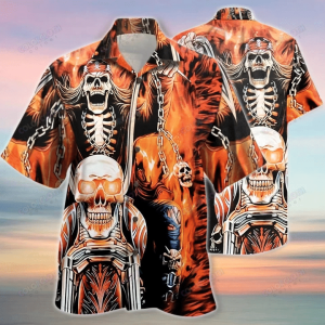 Skull Biker Motocycle Hawaiian Shirt | For Men &amp; Women | Adult |- For men and women - Fanshubus