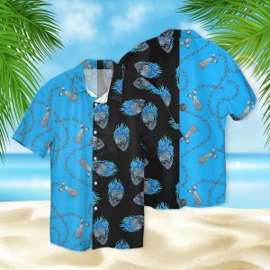 Skull Blue Fire Chain 3D Hawaiian Shirt- For men and women - Fanshubus