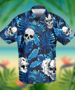 Skull Blue Tropical Hawaiian Shirt  -  Crazy Funny Hawaiian Shirt .