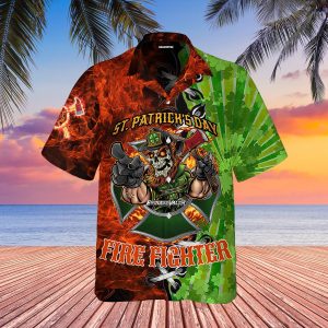 Skull Firefighter St Patrick's Day Hawaiian Shirt | For Men &amp; Women | Adult |- For men and women - Fanshubus