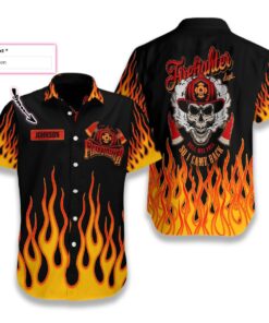 Skull Flame Firefighter Custom Hawaiian Shirt -  Personalized Came Black From Hell Firefighter Shirt For Men