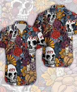 Skull Flower Art Design Hawaiian Shirt  -  Crazy Funny Hawaiian Shirt .