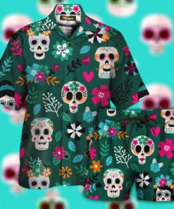 Skull Flower Hawaiian Shirt Set  -  Unisex