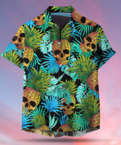 Skull Pineapple Blue Tropical Summer Hawaiian Shirt - For Men and Women Fanshubus