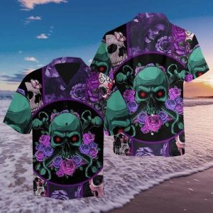 Skull Rose Hawaiian Shirt   Unisex   Full Size   Adult   Colorful - Fanshubus