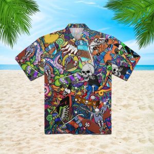 Skull Skateboarding Hawaiian Shirt  -  Unisex  -  Full Size  -  Adult  -  Colorful  -
