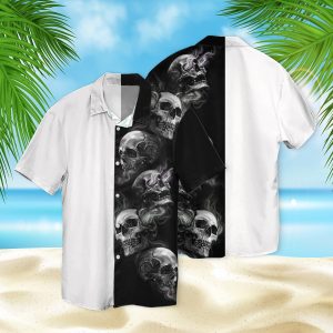 Skull Smoke illustration Fashion 3D Hawaiian Shirt- For men and women - Fanshubus