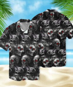 Skull Smoke Red Eyes 3D Hawaiian Shirt- For men and women - Fanshubus