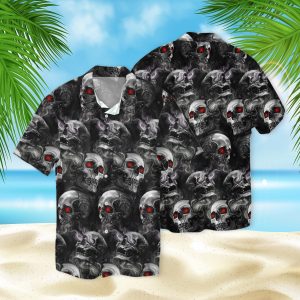 Skull Smoke Red Eyes 3D Hawaiian Shirt- For men and women - Fanshubus