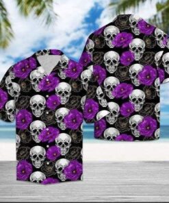 Skull With Purple Flower Hawaiian Shirt- For men and women - Fanshubus