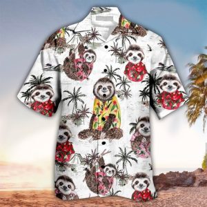 Sloth Aloha Shirt -  Hawaiian Shirt For Sloth Lovers -  Hawaii Shirt Men -  Aloha Shirt -  Tropical Sleeve Summer All Size - For Men and Women Fanshubus