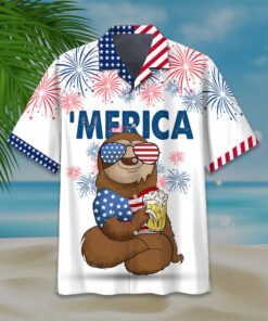 Sloth Independence Day - Hawaiian Shirt- For men and women - Fanshubus