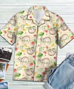 Sloth Leaf Pattern Tropical Hawaiian Shirt