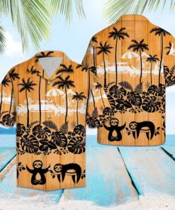 Sloth Palm Tree Orange Unique Design Hawaiian Shirt- For men and women - Fanshubus