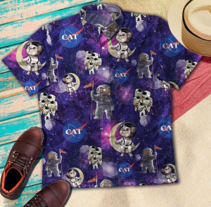 Space Cat Hawaiian Shirt  -  Crazy Funny Hawaiian Shirt - Fanshubus