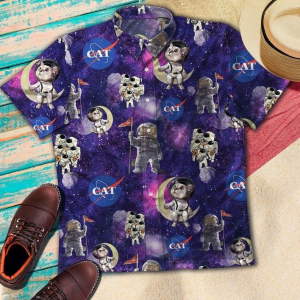 Space Cat Hawaiian Shirt  -  Crazy Funny Hawaiian Shirt - Fanshubus