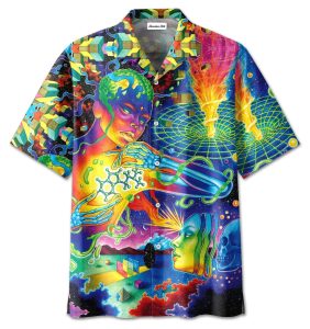 Spirit of Science Hawaiian Shirts Cool Hippie Colorful- For men and women - Fanshubus