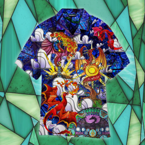 Stained Glass Dragon Hawaiian Shirt | For Men &amp; Women | Adult |- For men and women - Fanshubus