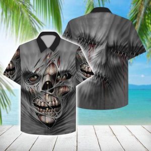 Stited Skull Hawaiian Button Shirt- For men and women - Fanshubus