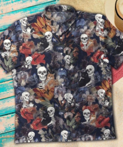 Sugar Skull And Black Cat Tropical Hawaiian Shirt  -  Crazy Funny Hawaiian Shirt  -  Vintage Hawaiian Shirt - For Men and Women Fanshubus