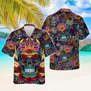 Sugar Skull Flower Hawaiian Shirt TRN674HW - For Men and Women Fanshubus