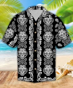 Sugar Skull Pattern All Over Print Hawaiian Shirt - For Men and Women Fanshubus