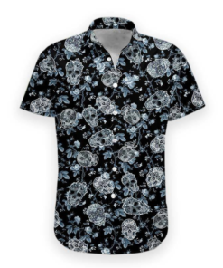 Sugar Skull Rose Black Hawaiian Shirt  -  Crazy Funny Hawaiian Shirt .