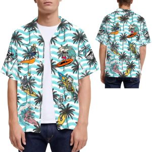 Surfing Skeleton Coconut Tree Men Hawaiian Shirt -  Summer Shirt -  Beach Shirts For This Summer .