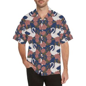 Swan Rose Pattern Men's All Over Print Hawaiian Shirt- For men and women - Fanshubus
