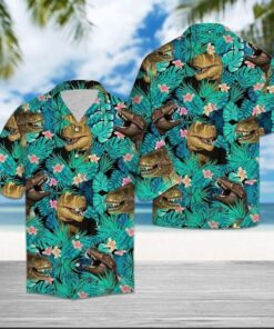 T- rex Palm Leaves Tropical Hawaiian Shirt