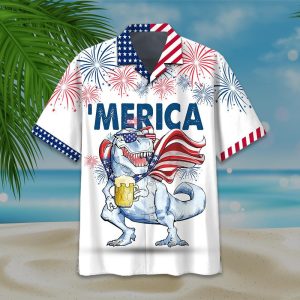 T-rex Independence Day Hawaiian Shirt- For men and women - Fanshubus