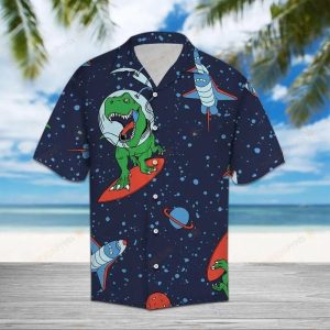 T-rex Space Blue Best Design Hawaiian Shirt- For men and women - Fanshubus