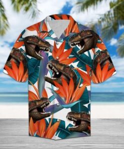 T Rex Dinosaur Tropical Hawaiian Shirt- For men and women - Fanshubus