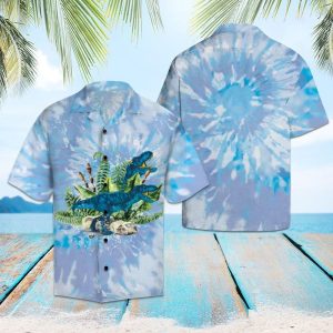 T Rex Tie Dye Blue Nice Design Hawaiian Shirt- For men and women - Fanshubus