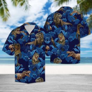 T Rex Tropical Blue Best Design Hawaiian Shirt- For men and women - Fanshubus