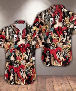 Tattoo Skull Girl Roses Hawaiian Shirt - For men and women - Fanshubus